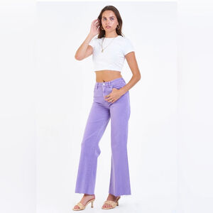 DEAR JOHN lavender Fiona jeans with raw hem wide leg NWT